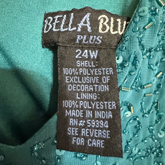 Bella Blue Plus Sz 24W Teal Dress W/Beaded Bodice VGUC😊😊 - Picture 3 of 11